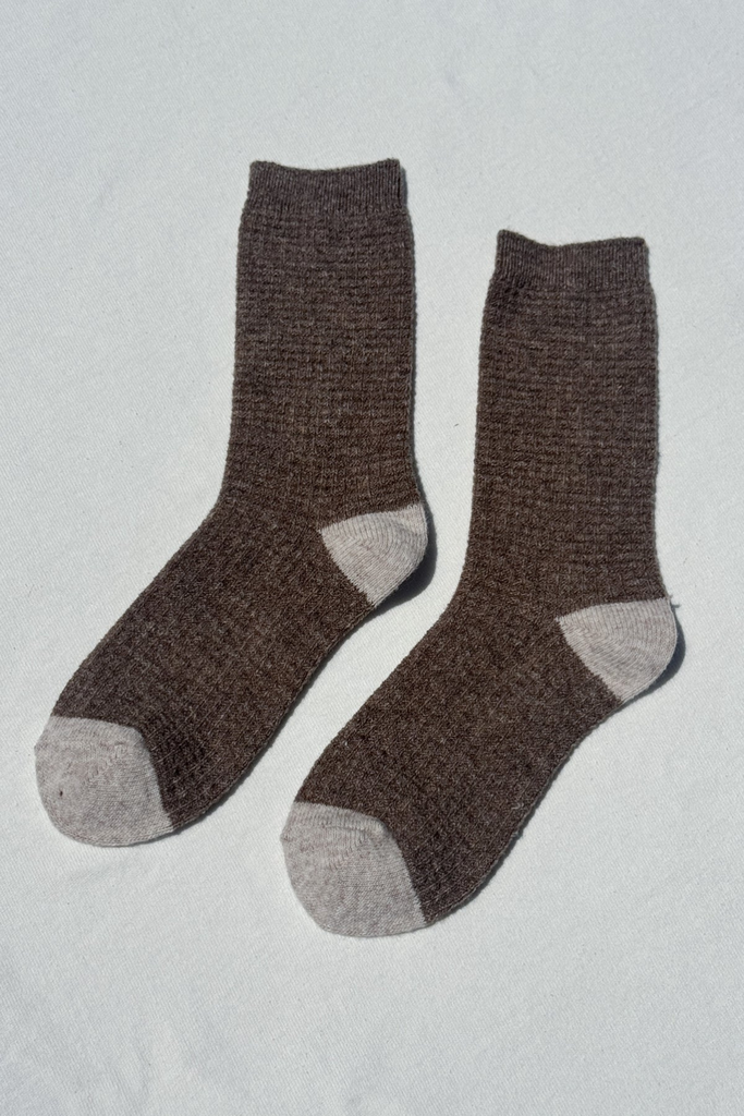 Le Bon Shoppe Warm Cozy Wool Waffled Socks in Brown and Oatmeal at Parc Shop