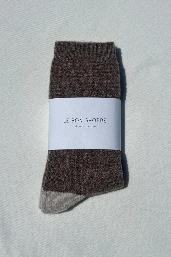 Le Bon Shoppe Warm Cozy Wool Waffled Socks in Brown and Oatmeal at Parc Shop