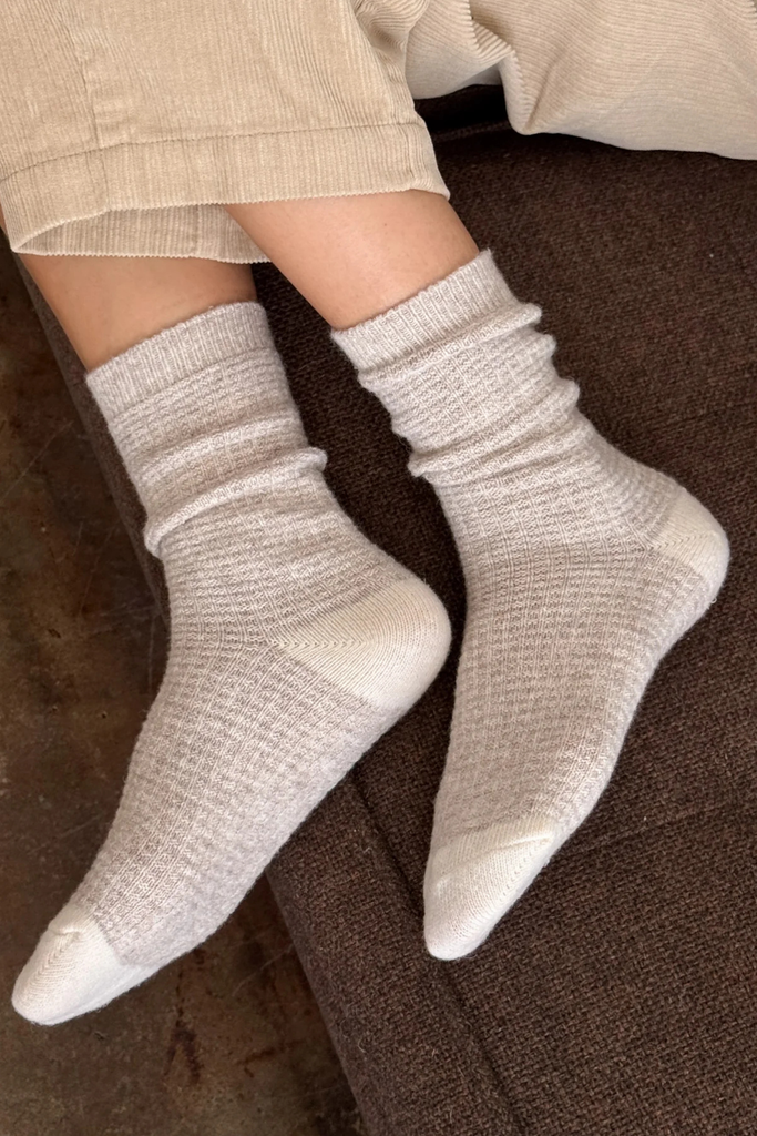 Le Bon Shoppe Cozy Warm Wool Waffled Socks in Oatmeal & Cream at Parc Shop