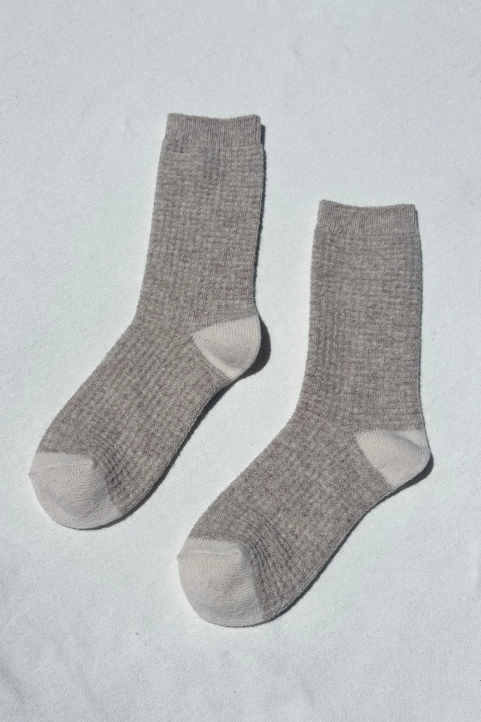 Le Bon Shoppe Cozy Warm Wool Waffled Socks in Oatmeal & Cream at Parc Shop
