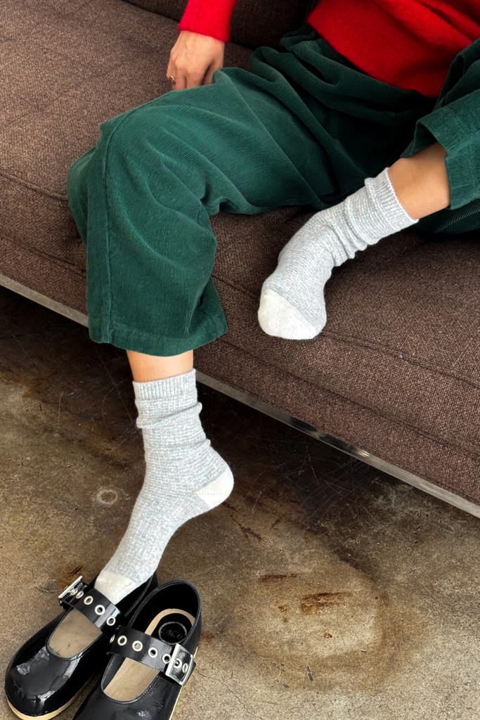 Le Bon Shoppe Cozy Warm Wool Waffled Socks in Stone Grey and Cream at Parc Shop