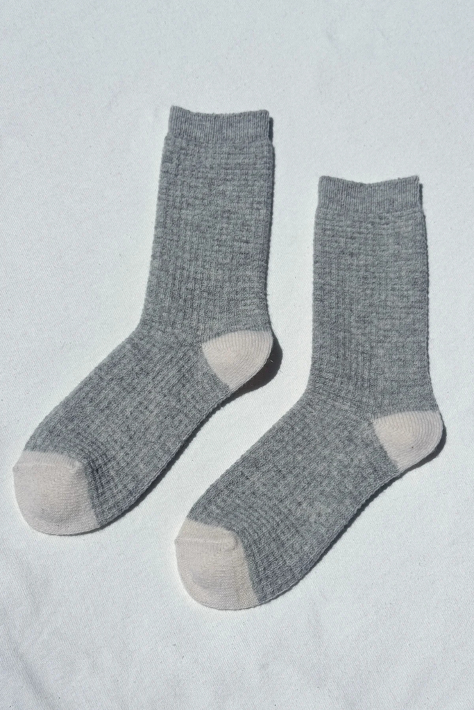 Le Bon Shoppe Cozy Warm Wool Waffled Socks in Stone Grey and Cream at Parc Shop