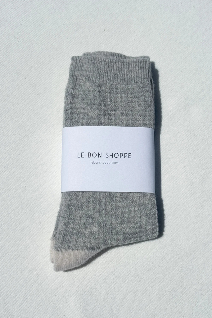 Le Bon Shoppe Cozy Warm Wool Waffled Socks in Stone Grey and Cream at Parc Shop