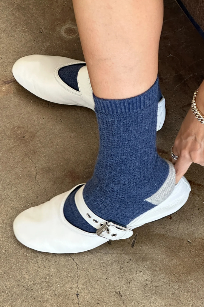 Le Bon Shoppe Cozy Warm Wool Waffled Socks in Denim Stone at Parc Shop