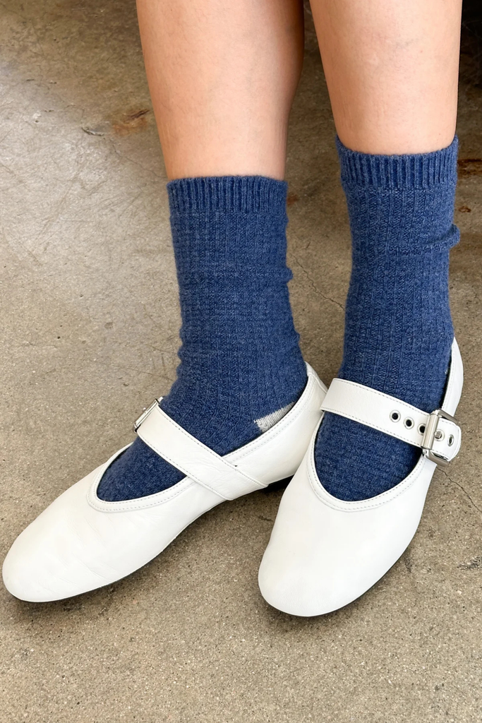 Le Bon Shoppe Cozy Warm Wool Waffled Socks in Denim Stone at Parc Shop