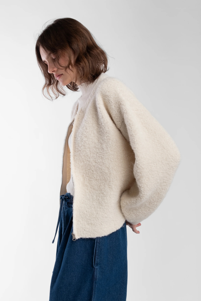 Micaela Greg Boucle Zip Cardigan in Cream at Parc Shop | Minneapolis, MN