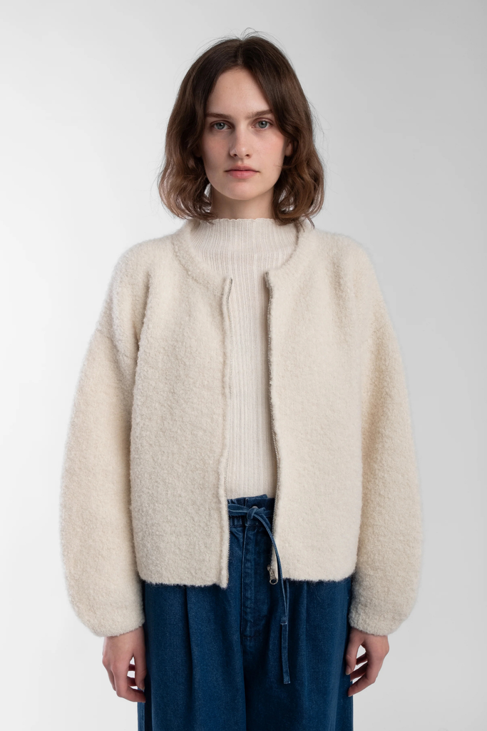 Micaela Greg Boucle Zip Cardigan in Cream at Parc Shop | Minneapolis, MN