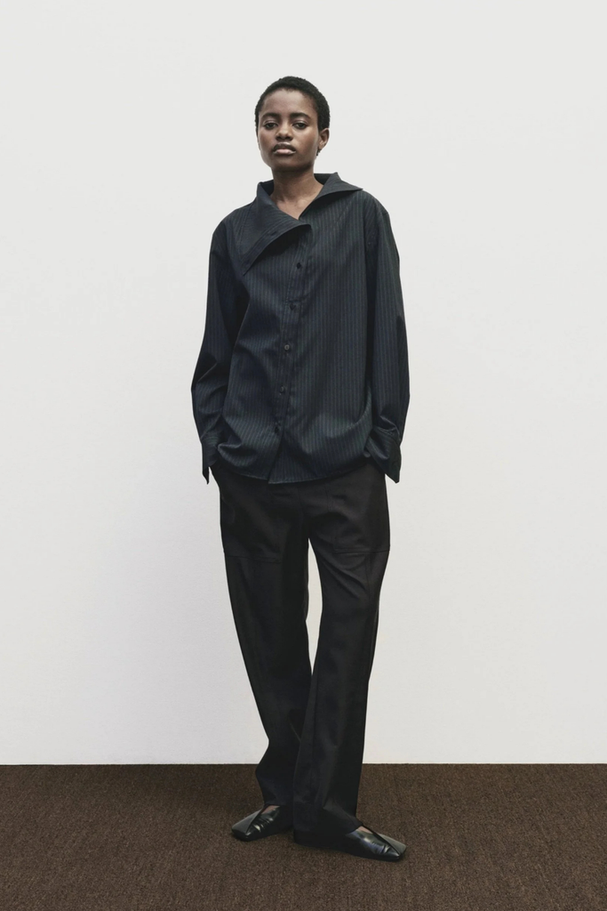 Mijeong Park Asymmetric Striped Shirt in Navy at Parc Shop | Minneapolis, MN