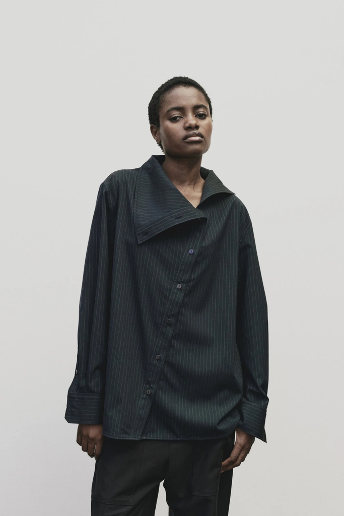 Mijeong Park Asymmetric Striped Shirt in Navy at Parc Shop | Minneapolis, MN
