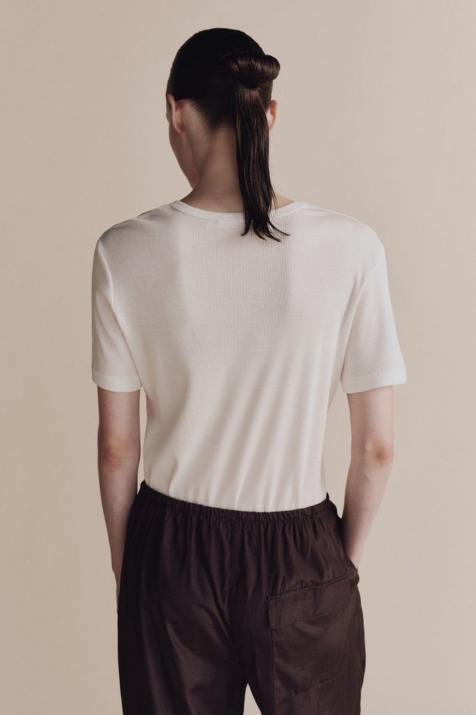 Mijeong Park Cotton Tencel Ribbed T-Shirt in White at Parc Shop | Minneapolis, MN