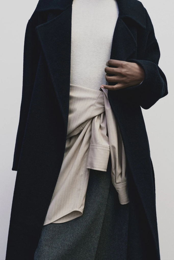 Mijeong Park Handmade Belted Wool Coat in Navy at Parc Shop | Minneapolis, MN