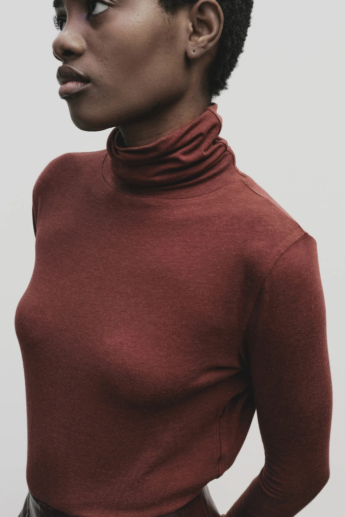 Mijeong Park Roll Neck Jersey Top in Burgundy at Parc Shop | Minneapolis, MN