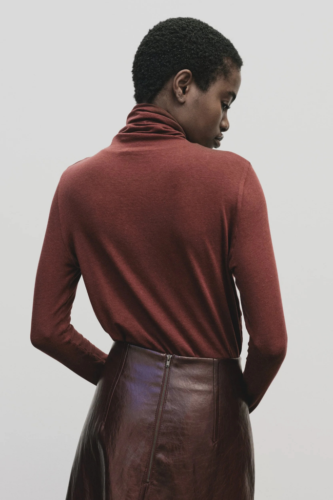 Mijeong Park Roll Neck Jersey Top in Burgundy at Parc Shop | Minneapolis, MN