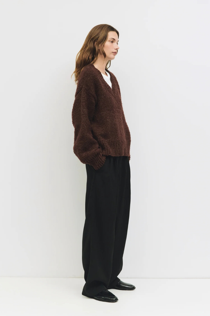 Mod Ref Glen Sweater V-Neck Boucle Sweater in Brown at Parc Shop
