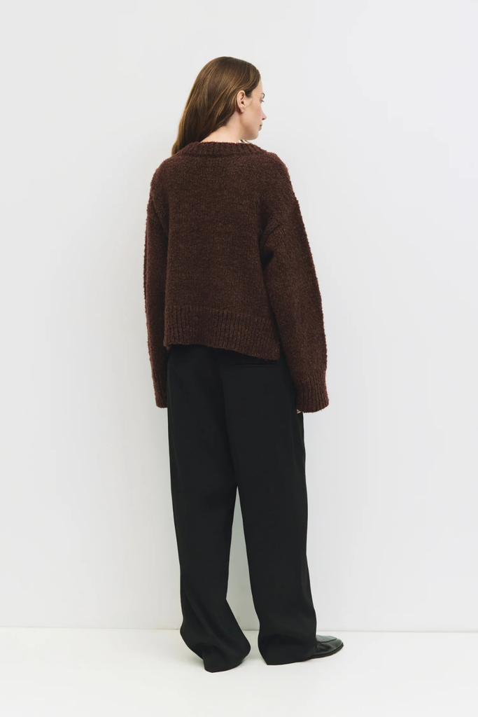 Mod Ref Glen Sweater V-Neck Boucle Sweater in Brown at Parc Shop