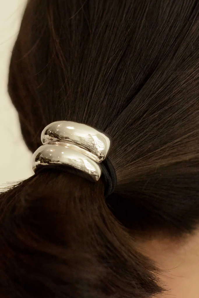 Nar'sha Mini Double Arch Metal Hair Tie in Silver at Parc Shop | Minneapolis, MN