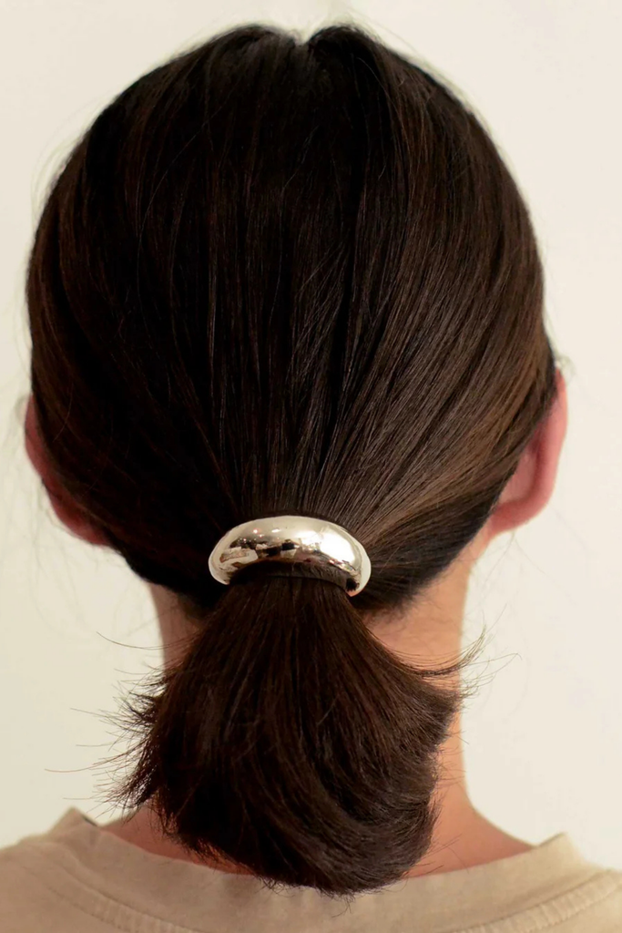 Nar'sha Narrow Crescent Metal Cuff Hair Tie in Silver at Parc Shop | Minneapolis, MN