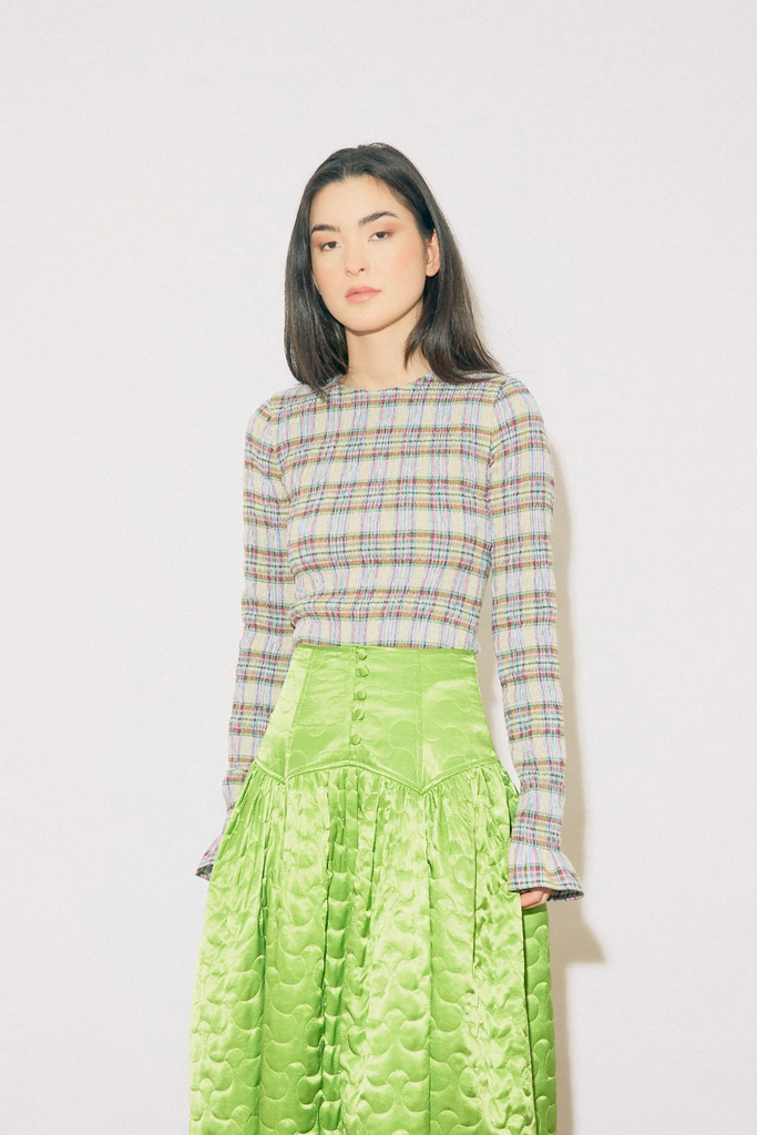 Oh Seven Days Lisa Top in Green Tartan Plaid at Parc Shop