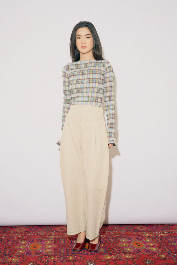 Oh Seven Days Lisa Top in Green Tartan Plaid at Parc Shop