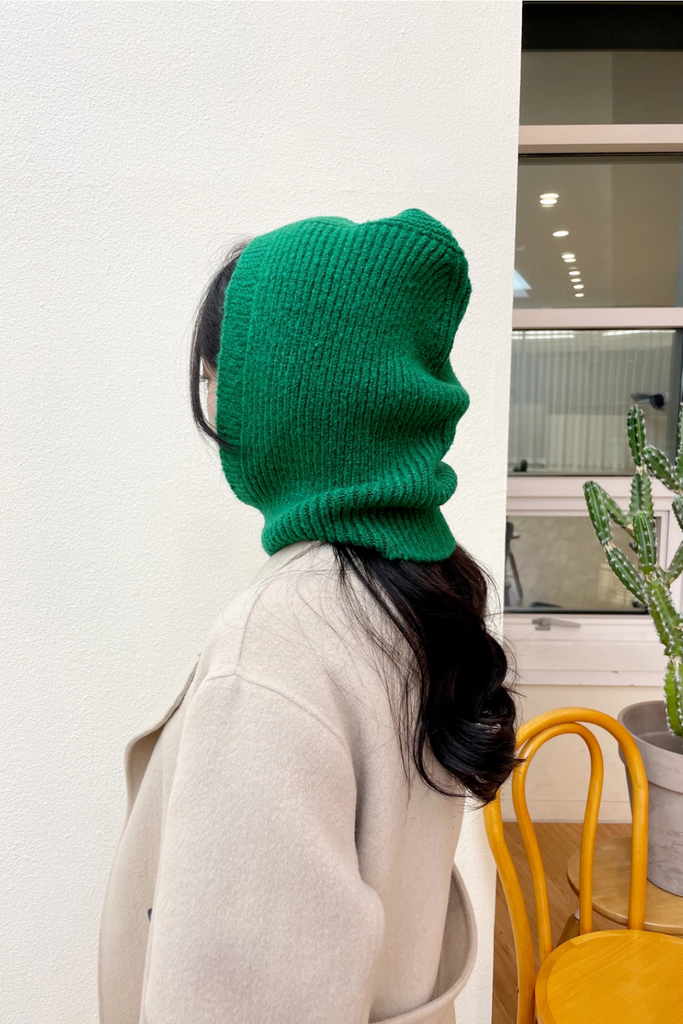 Sweater Knit Hooded Balaclava in Green at Parc Shop | Minneapolis, MN