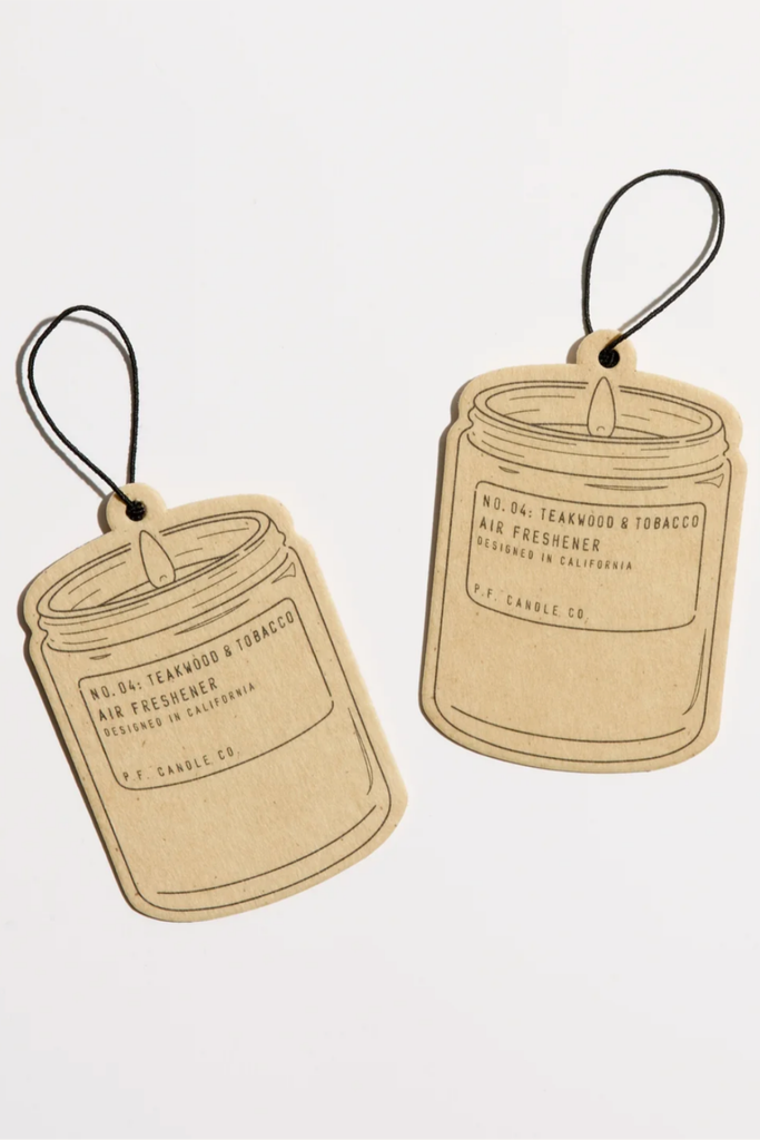 Two cardboard air freshener tags shaped like jars on a white background