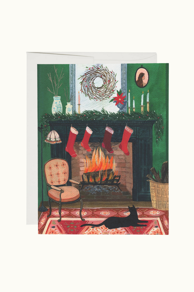 Red Cap Christmas By The Fireplace Holiday Card at Parc Shop