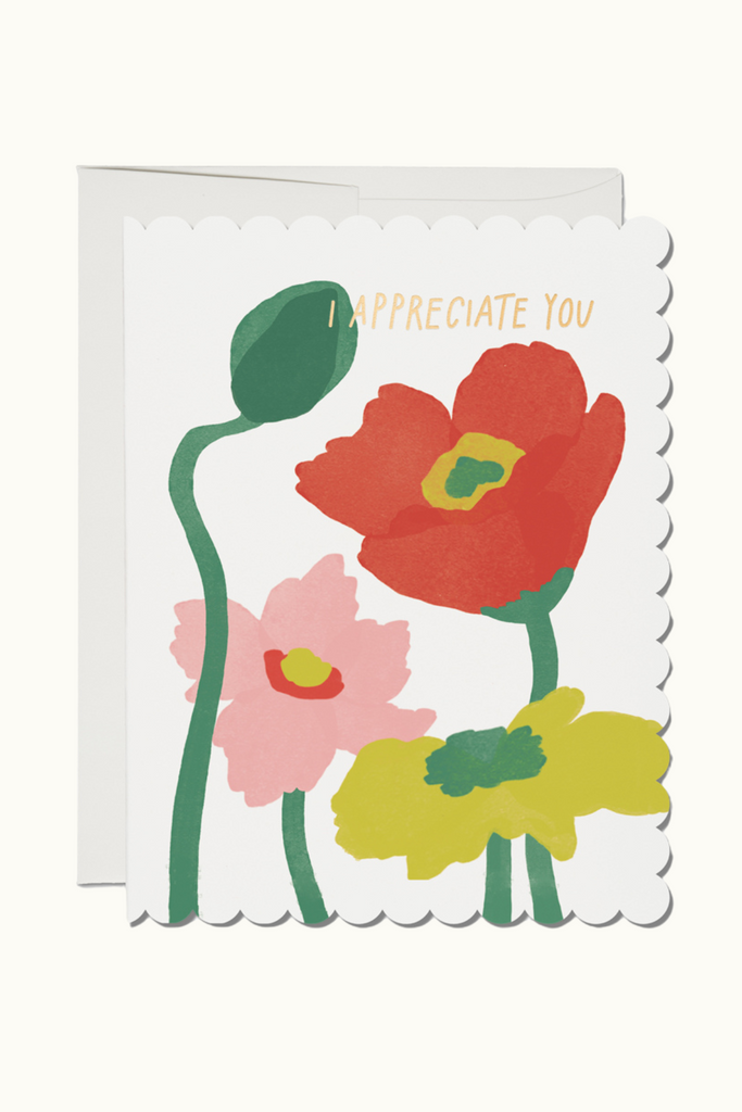 Red Cap Scalloped Poppy I Appreciate You Card at Parc Shop