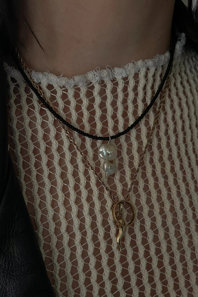 Sea + Pattern Pearl Drop Beaded Necklace in Espresso at Parc Shop