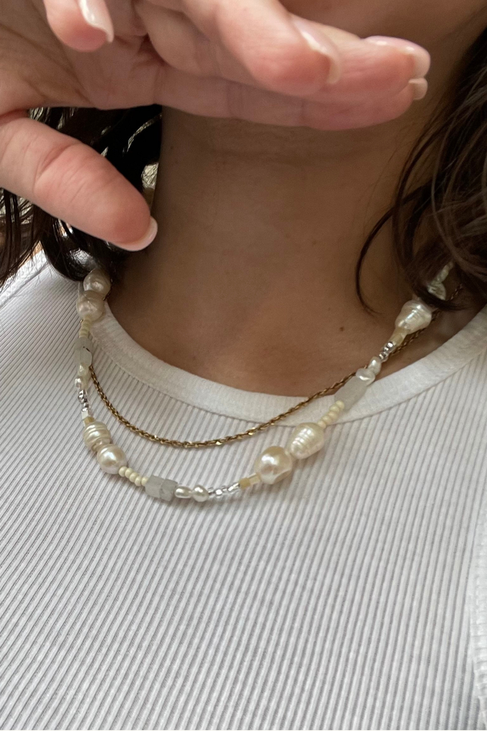 Sea + Pattern Mixed Pearly Necklace at Parc Shop