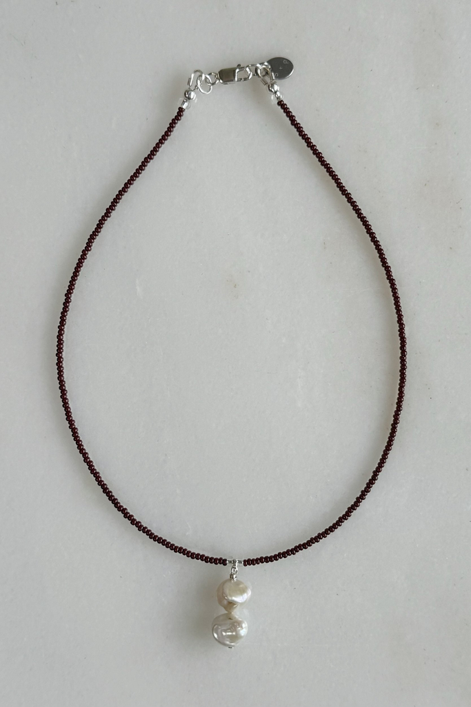 Sea + Pattern Pearl Drop Beaded Necklace in Espresso at Parc Shop