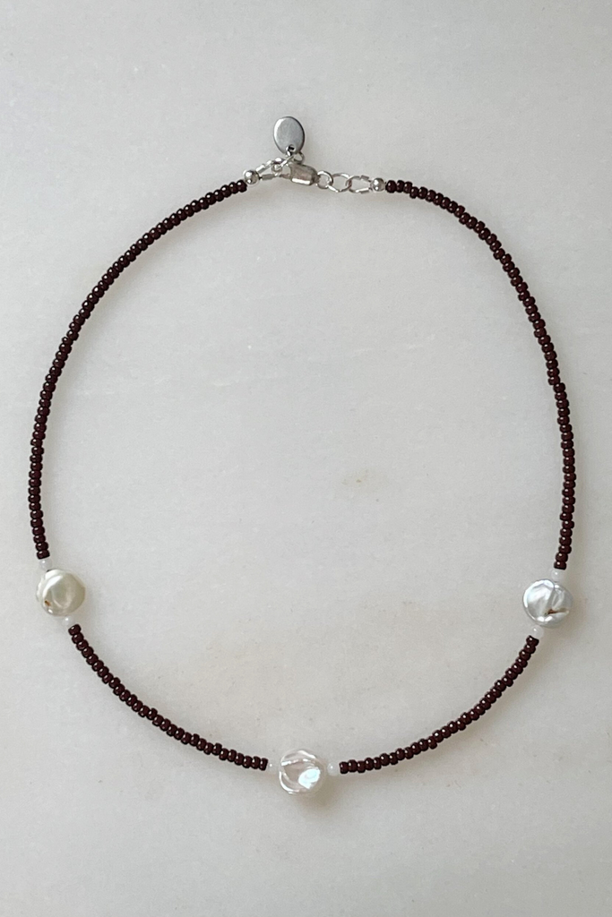 Sea + Pattern Trio Espresso Brown Beaded Necklace at Parc Shop