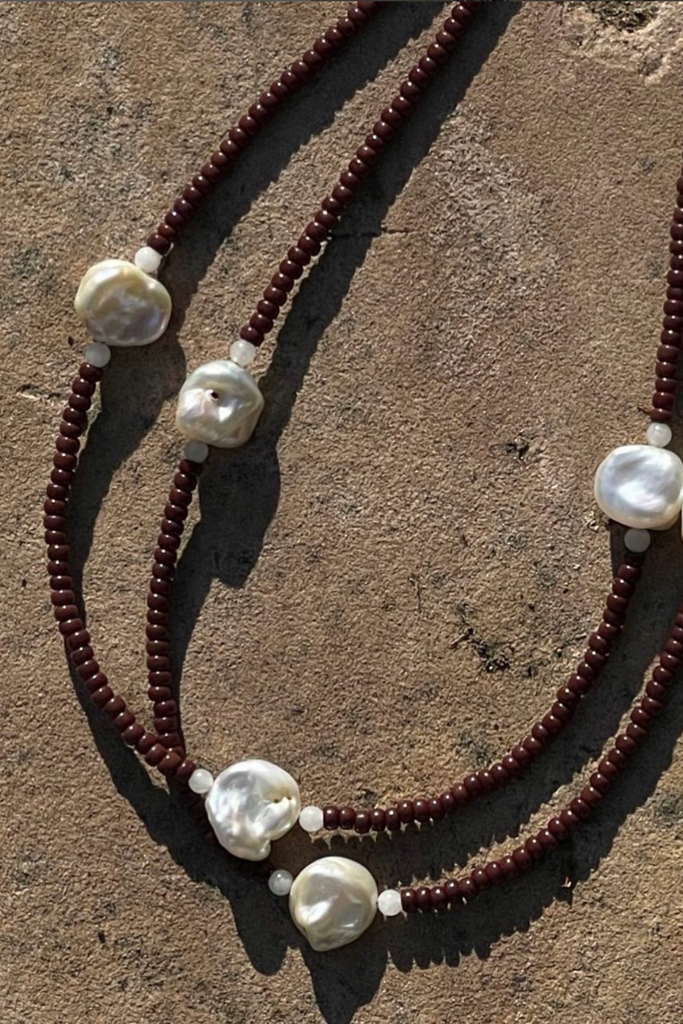 Sea + Pattern Trio Espresso Brown Beaded Necklace at Parc Shop