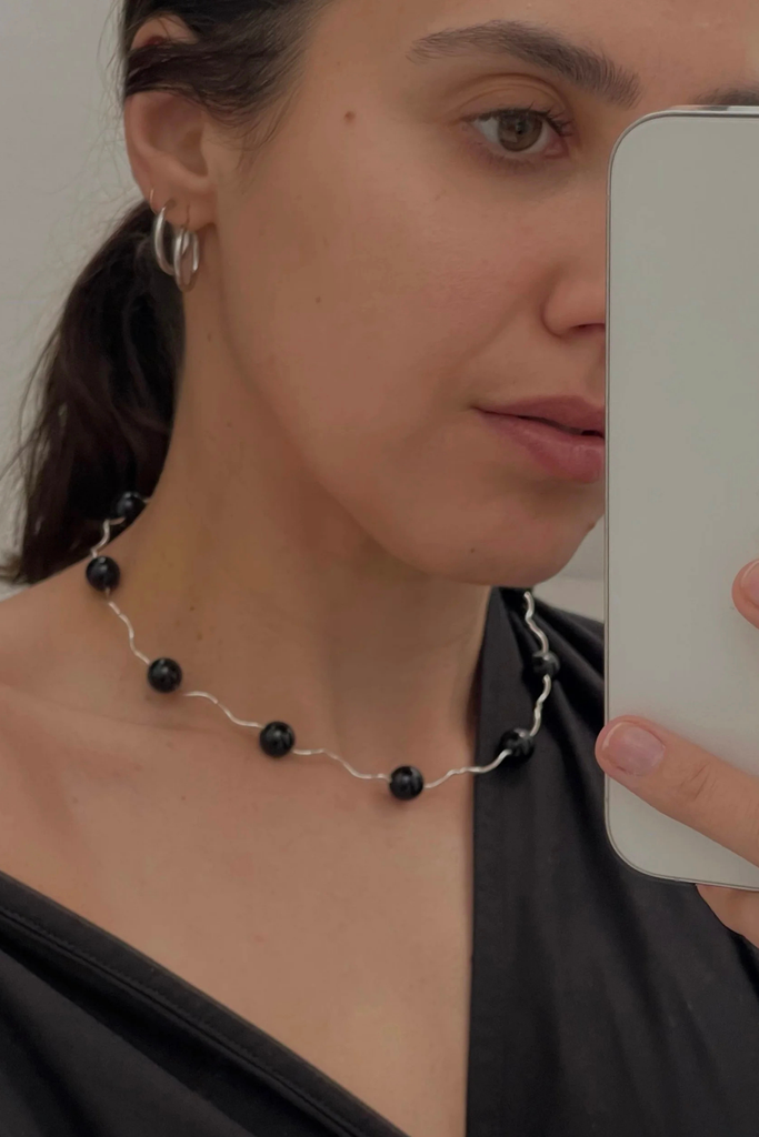 Sea + Pattern Tube Necklace in Onyx at Parc Shop