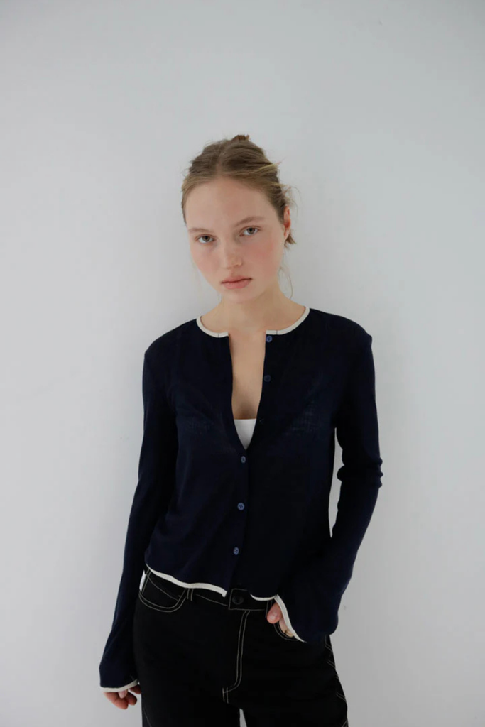 Susumu Lyocell Bae Cardigan in Navy at Parc Shop