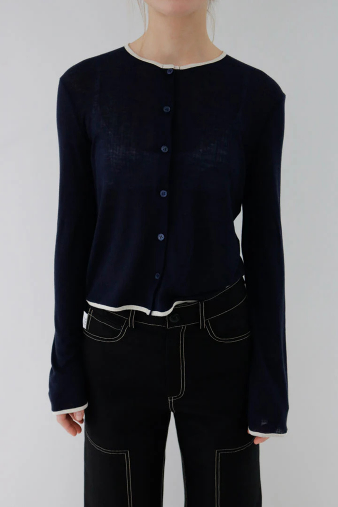 Susumu Lyocell Bae Cardigan in Navy at Parc Shop