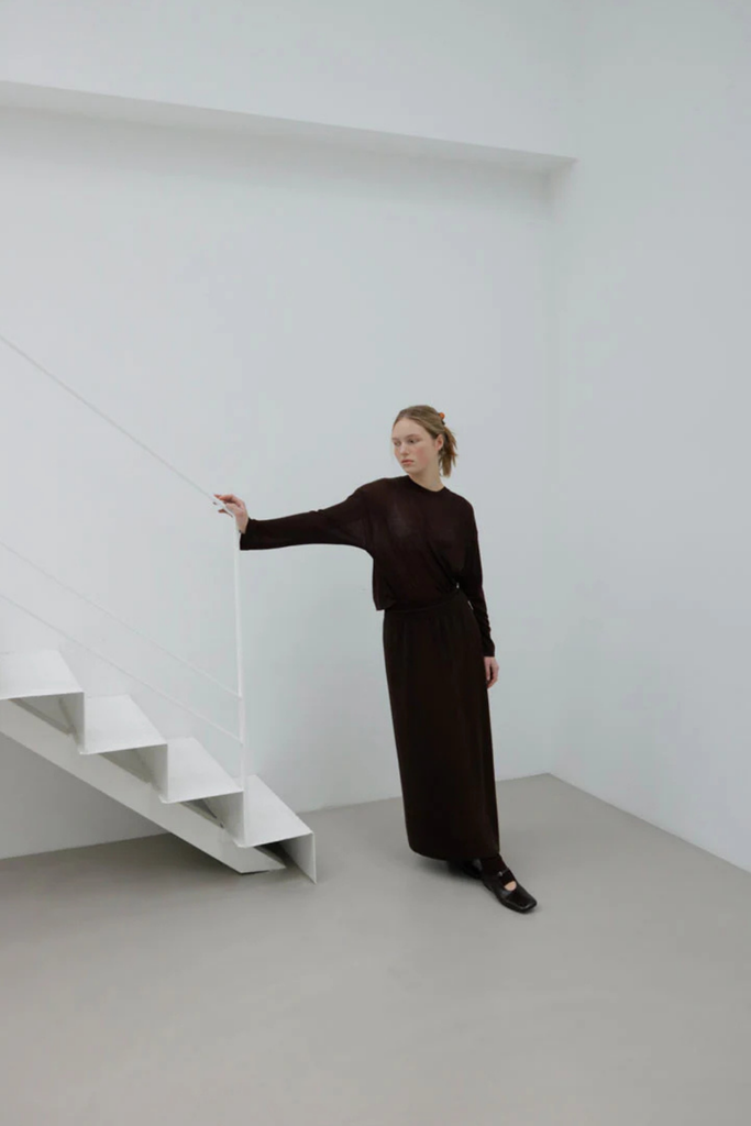 Susumu Lyocell Brook Tee in Brown at Parc Shop