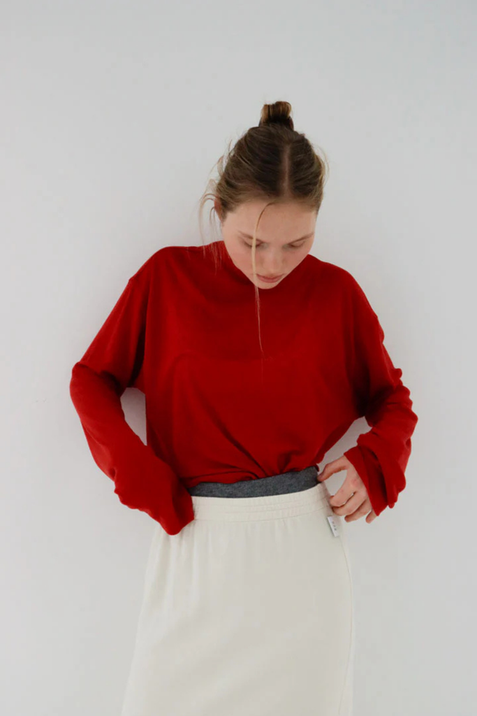 Susumu Lyocell Brook Tee in Red at Parc Shop