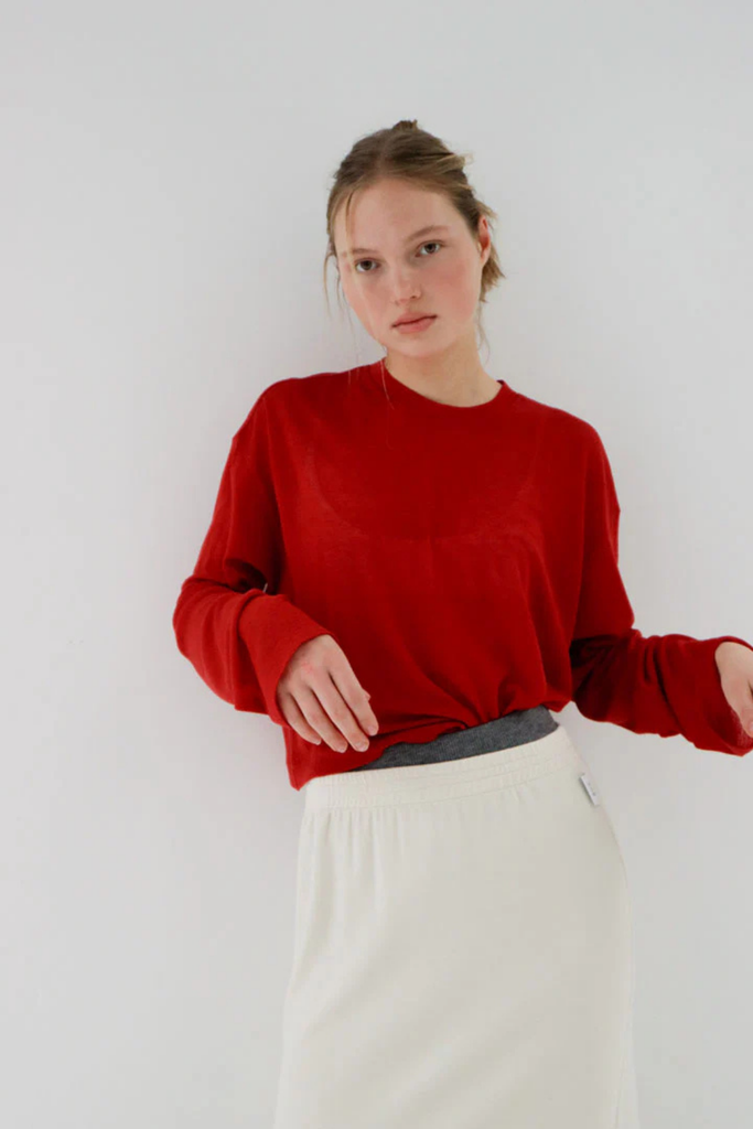 Susumu Lyocell Brook Tee in Red at Parc Shop