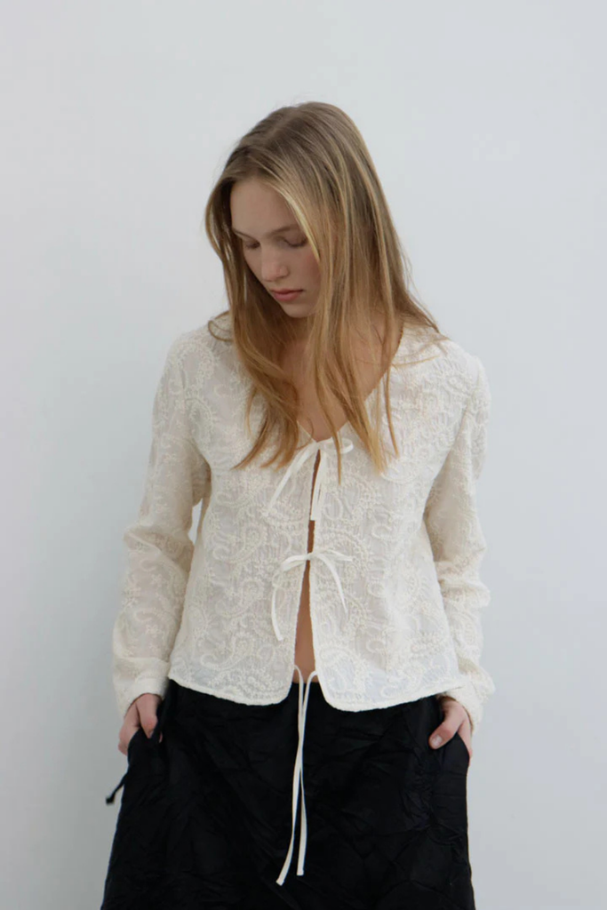 Susumu Nadri Top in Cotton Jacquard Ecru at Parc Shop