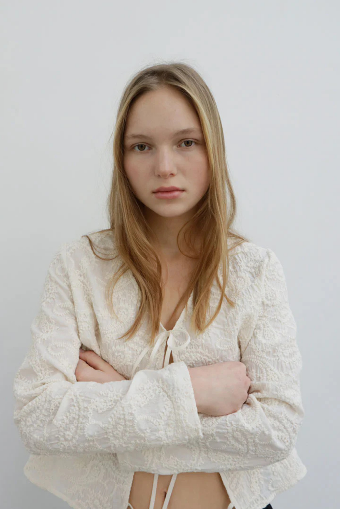 Susumu Nadri Top in Cotton Jacquard Ecru at Parc Shop