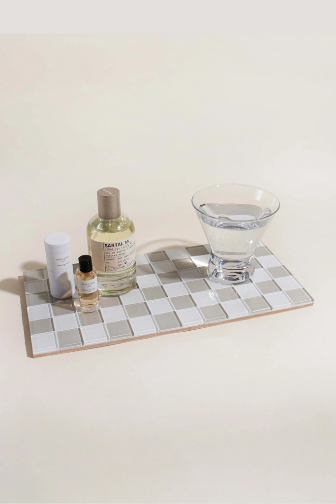 Subtle Art Studios - Glass Tile Tray - Beige & White Checkered - Parc Shop